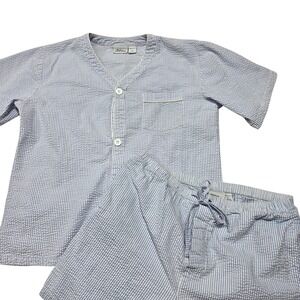 The Vermont Country Store Seersucker Pajama Set Blue White Stripe Womens L